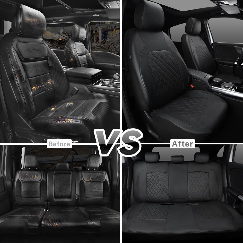 Universal Deluxe Pu Luxury Vinyl Faux Leather Car Seat Covers Full Set, Airba...