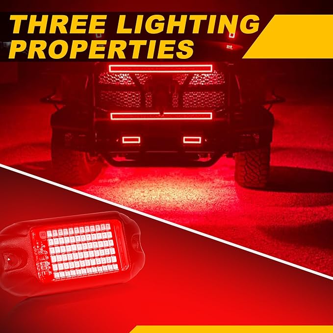 Nicoko 4Pods Pure Red LED Rock Lights 72 pcs LEDs high Power Rock Lights Neon