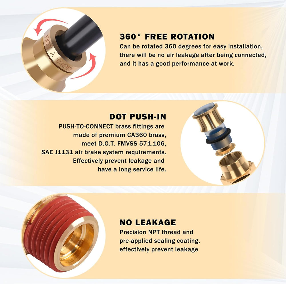 CheeMuii 43 Pcs Brass DOT Air Line Fittings Kit Push Lock DOT Air Fittings