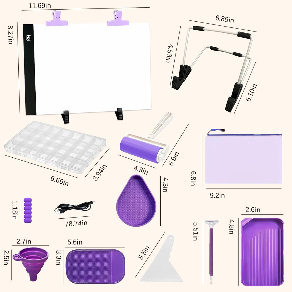 FANGZH Diamond Painting Storage Accessories Kit with A4 Light Pad, Bead Organ...
