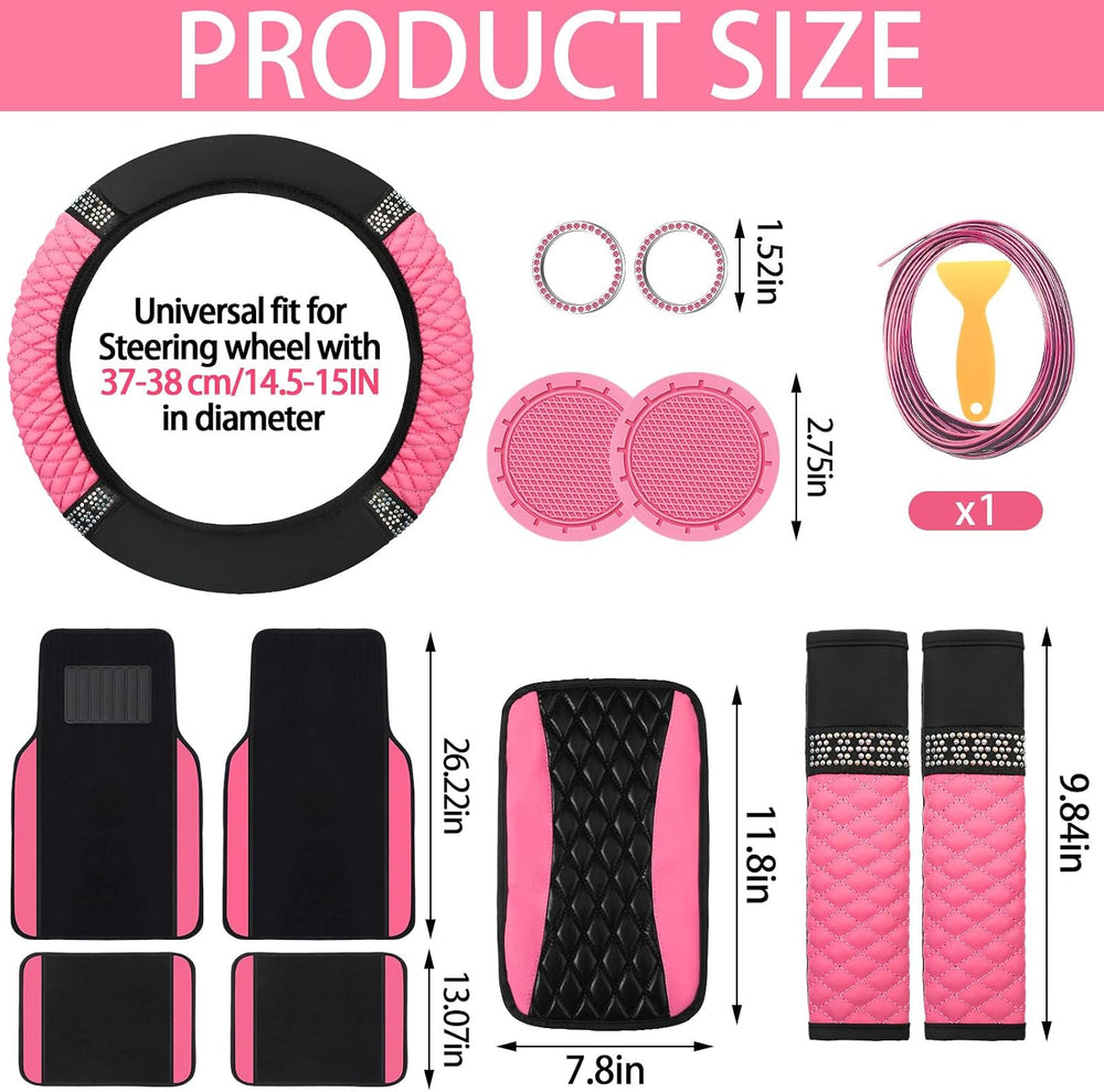 BBTO 43 Pcs Car Accessories Set for Women Front Seats and Rear Bench Polyeste...
