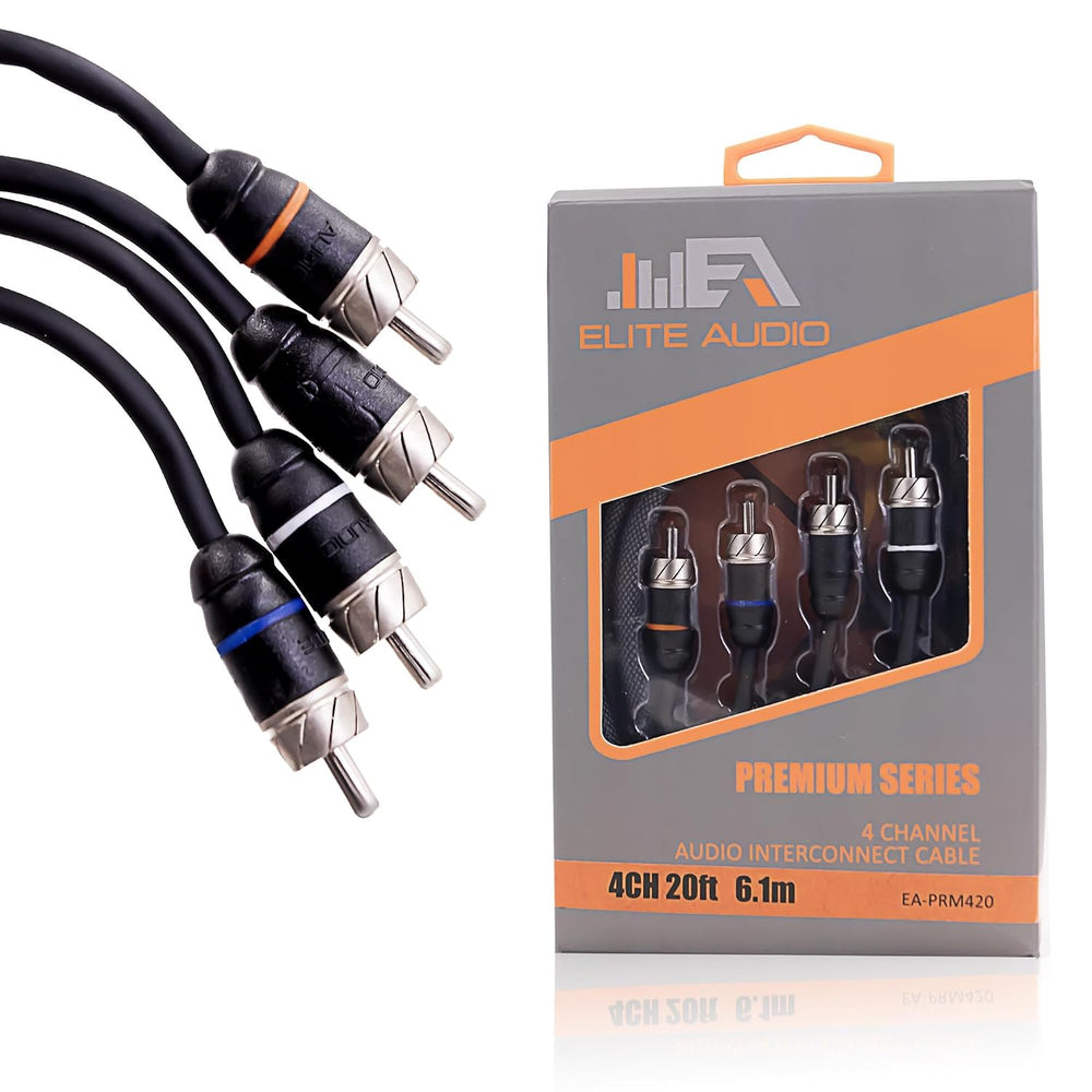 Elite Audio Premium 20ft 4-Channel | RCA Interconnect Cable | OFC |Shielded