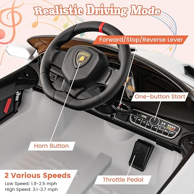 Costzon Ride on Car, Lamborghini Licensed 12V Battery Powered 4WD Sports Car