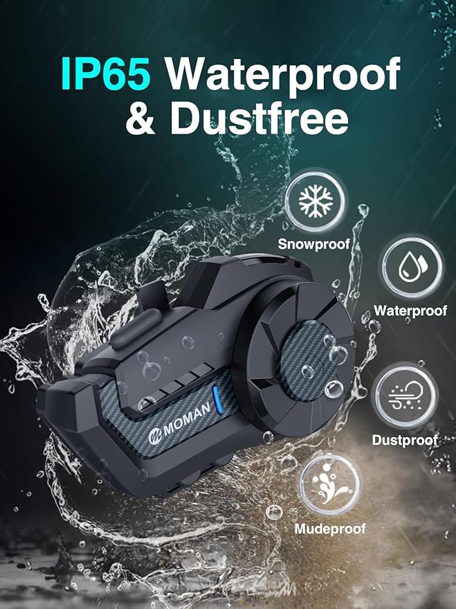 Motorcycle Intercom Headset, Moman H2 Pro【1 Pack Carbon】 Helmet Wireless