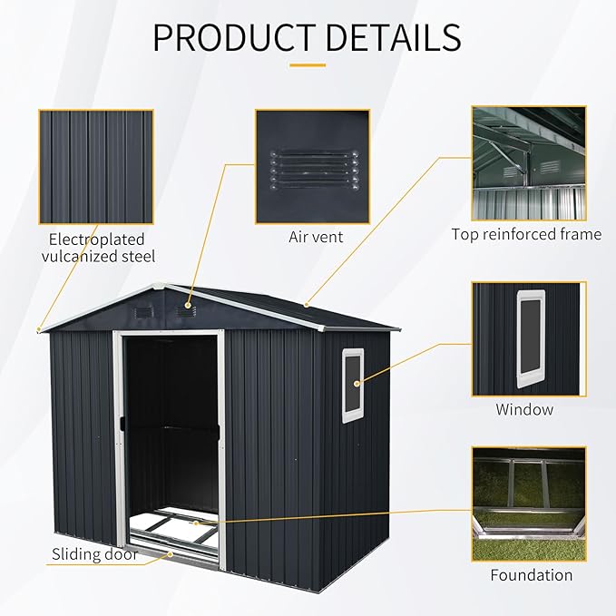 4x8 FT Outdoor Storage Shed, Metal Garden Shed