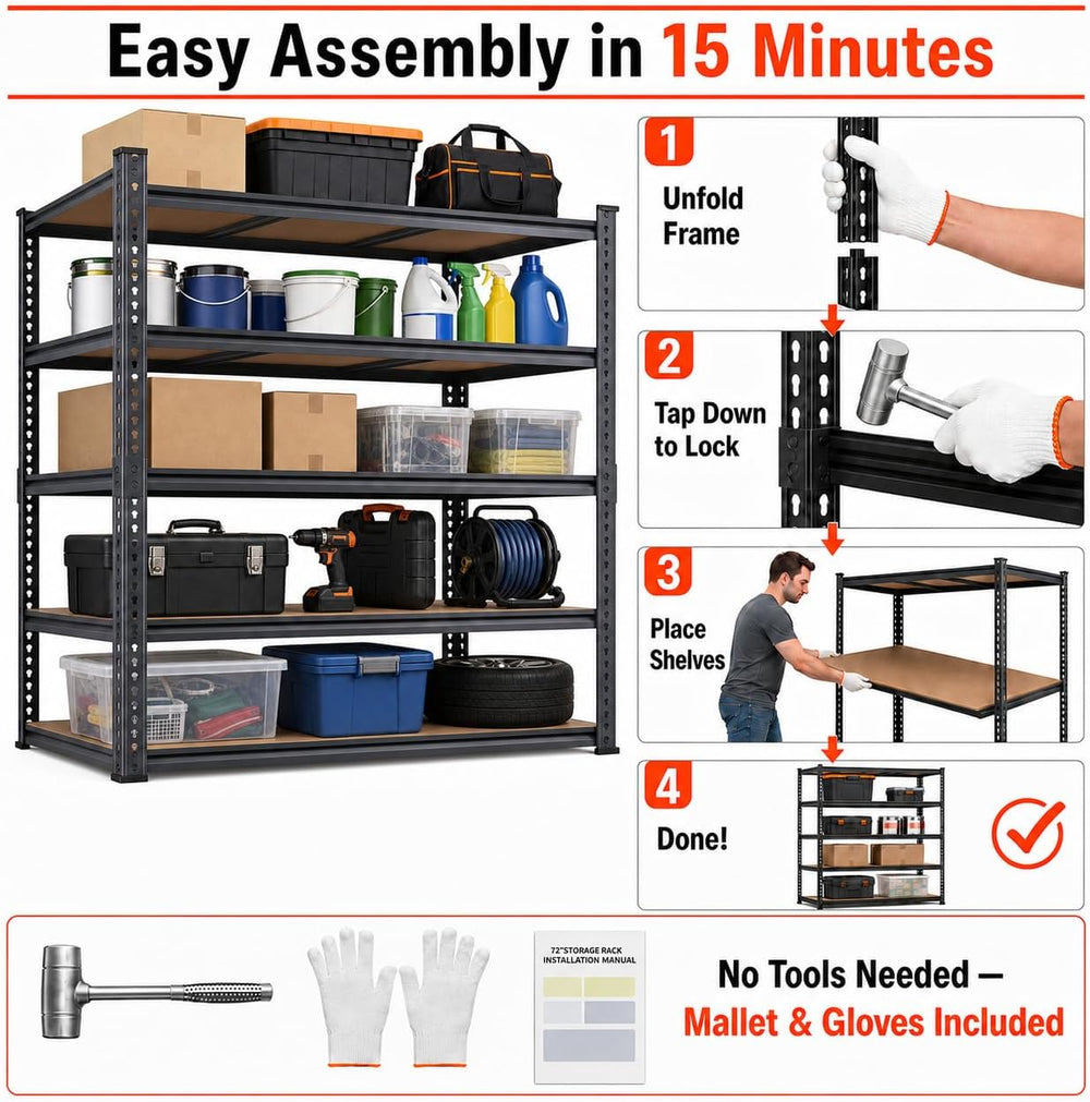 46 Inch Garage Shelving 2850 LBS, Heavy Duty 5-Tier Storage Rack
