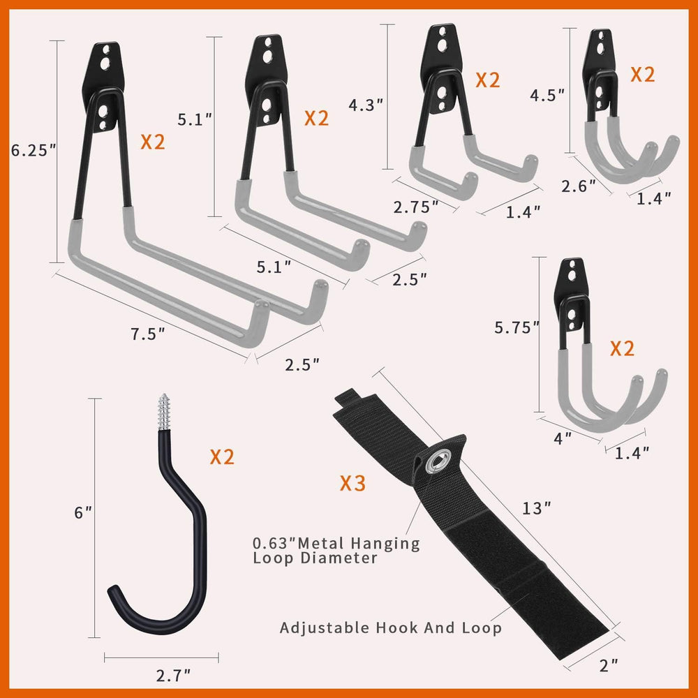 SMARTOLOGY Garage Hooks with Bike Hook & Extension Cord Organizer, 15 Pac...