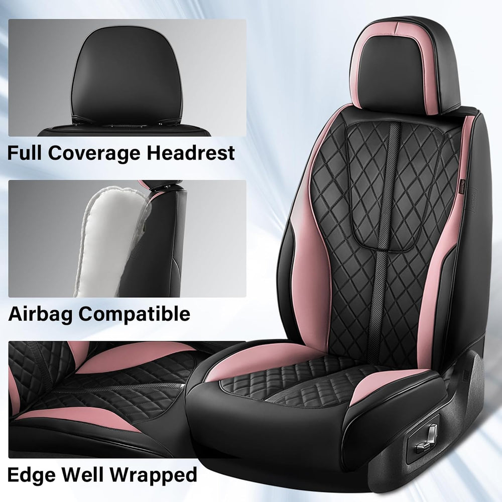 Coverado Car Seat Cover, Luxury Diamond-Pattern Leather Seat Covers Full Set,...
