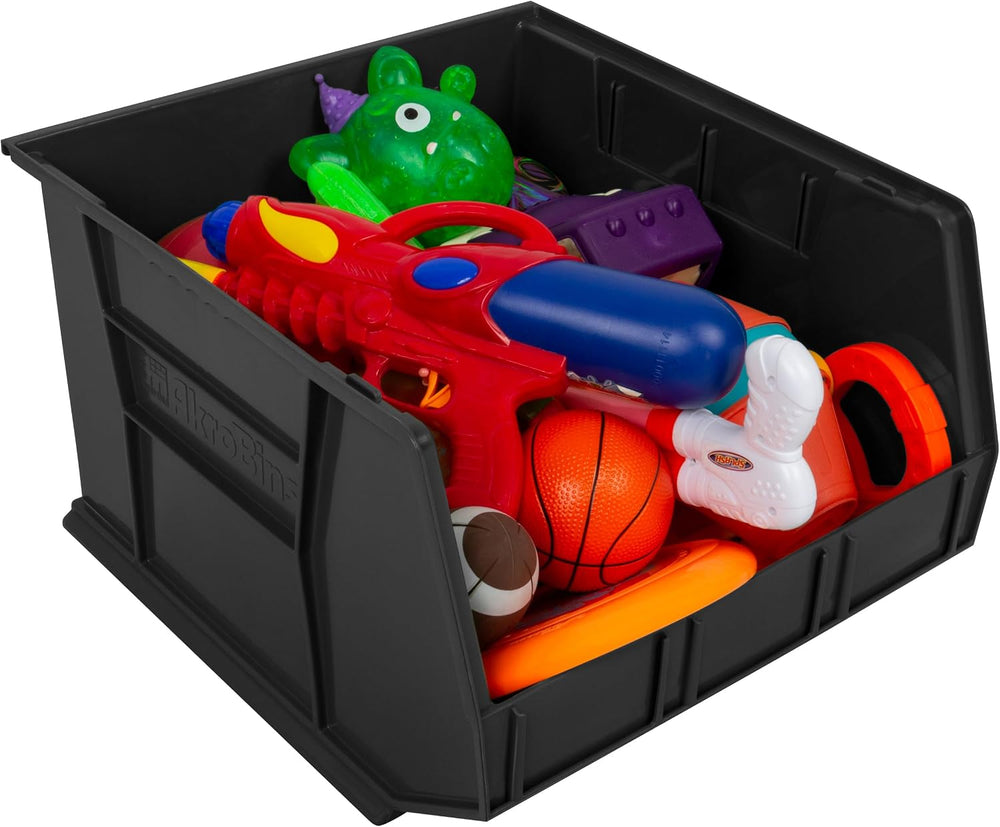 Akro-Mils AkroBins Stackable Plastic Storage Organizer Bins, Black, 3-Pack