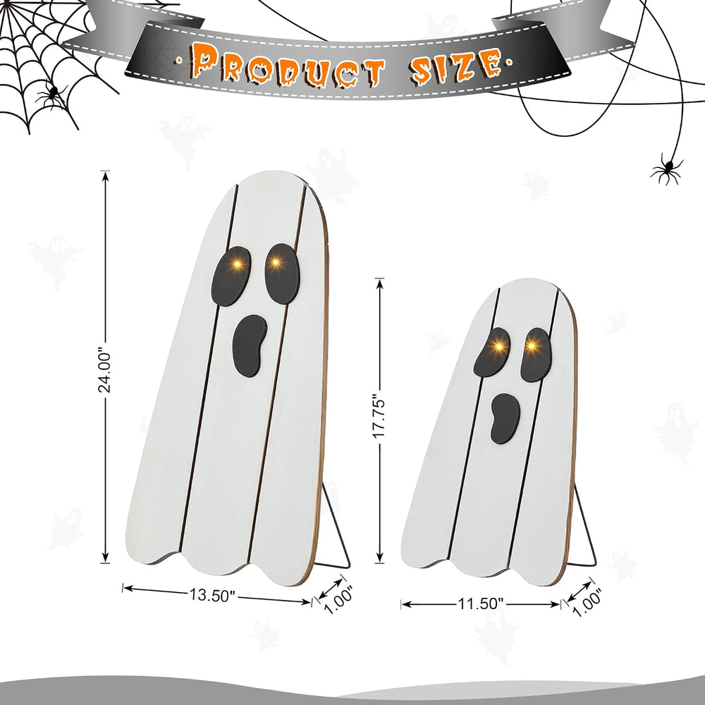 Glitzhome Set of 2 Halloween Lighted Wood Ghost Porch Decor - 24" H &amp...