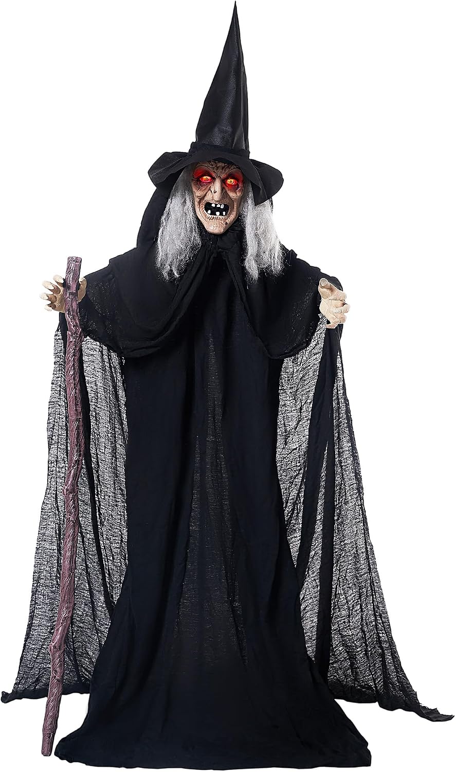 JOYIN Outdoor Halloween Decorations Animatronics Witch with Cane, Life Size A...