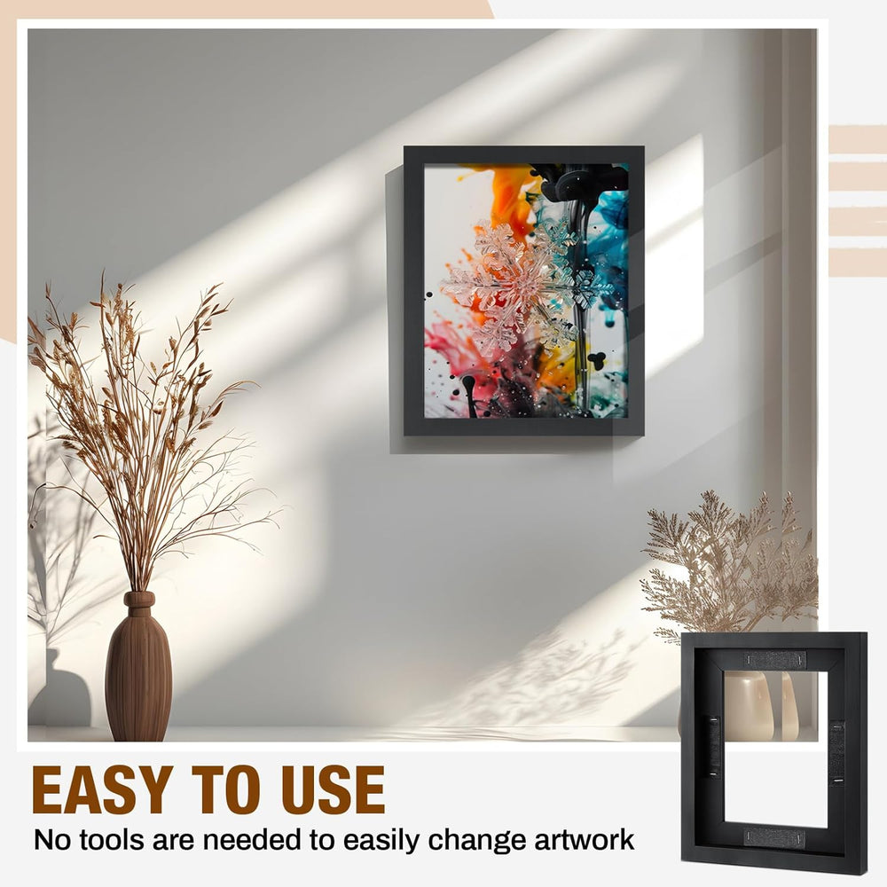Qunclay 4 Pcs 8x10 Inch Canvas Floating Frame with Adhesive Strips, Black