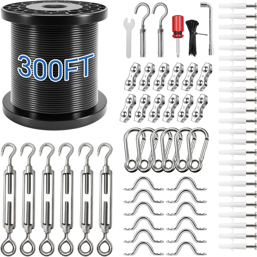 UZE String Light Hanging Kit, 300 FT Coated Stainless Steel 304 Wire Rope