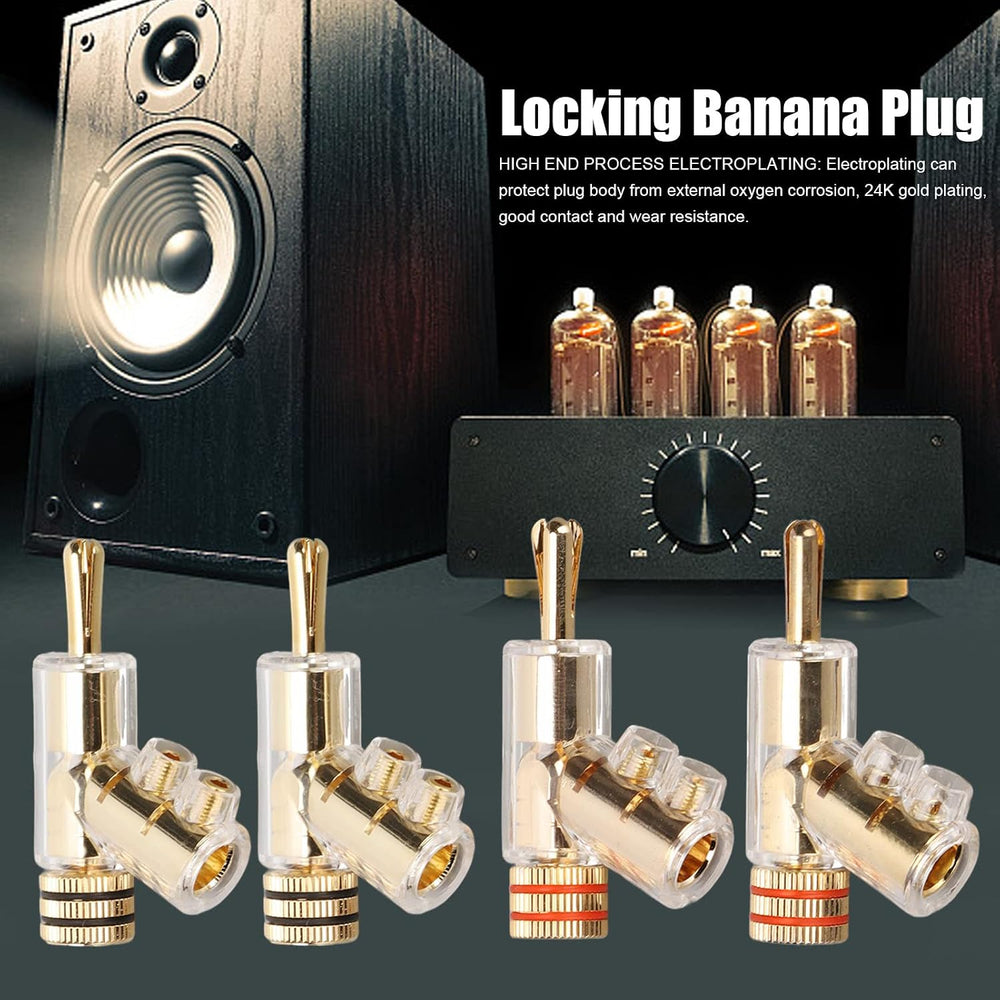 Acogedor 4Pcs Banana Plugs, BA1403 Angled Locking 24K Gold Plated