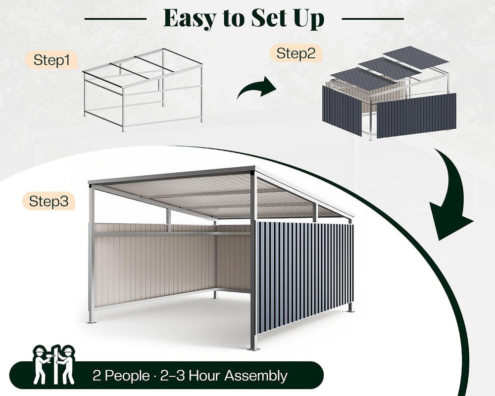 Jocisland 11x10 FT Heavy Duty Sloped Roof Metal Carport with Side Panels