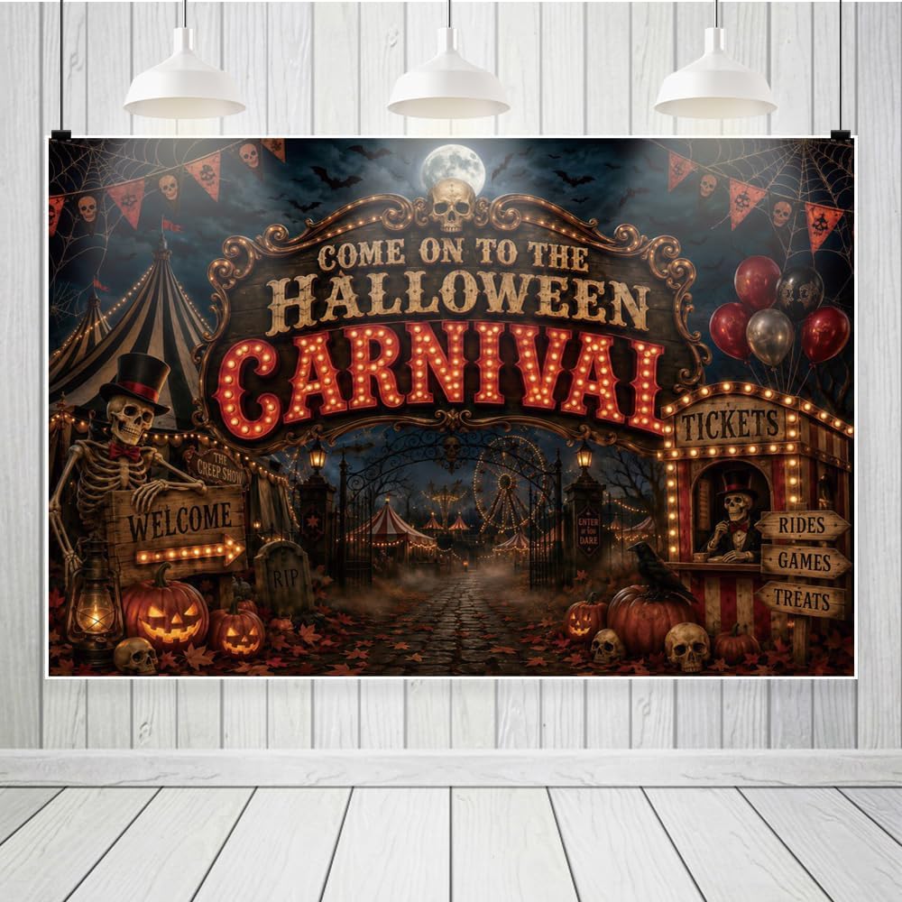 Halloween Carnival Backdrop Spooky Night Skull Haunted Circus Photography Bac...