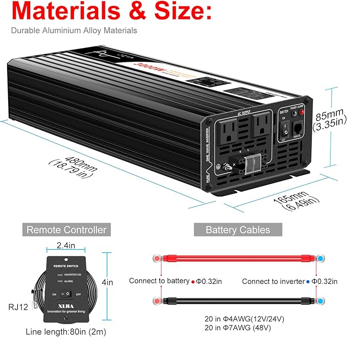 Xijia 3000W Pure Sine Wave Inverter DC 72V to AC 120V 60HZ Solar Converter
