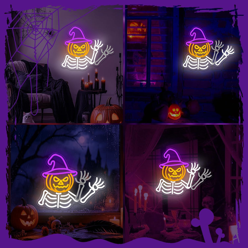 Waving Skeleton Neon Sign for Halloween Wall Decor USB Dimmable Led Light