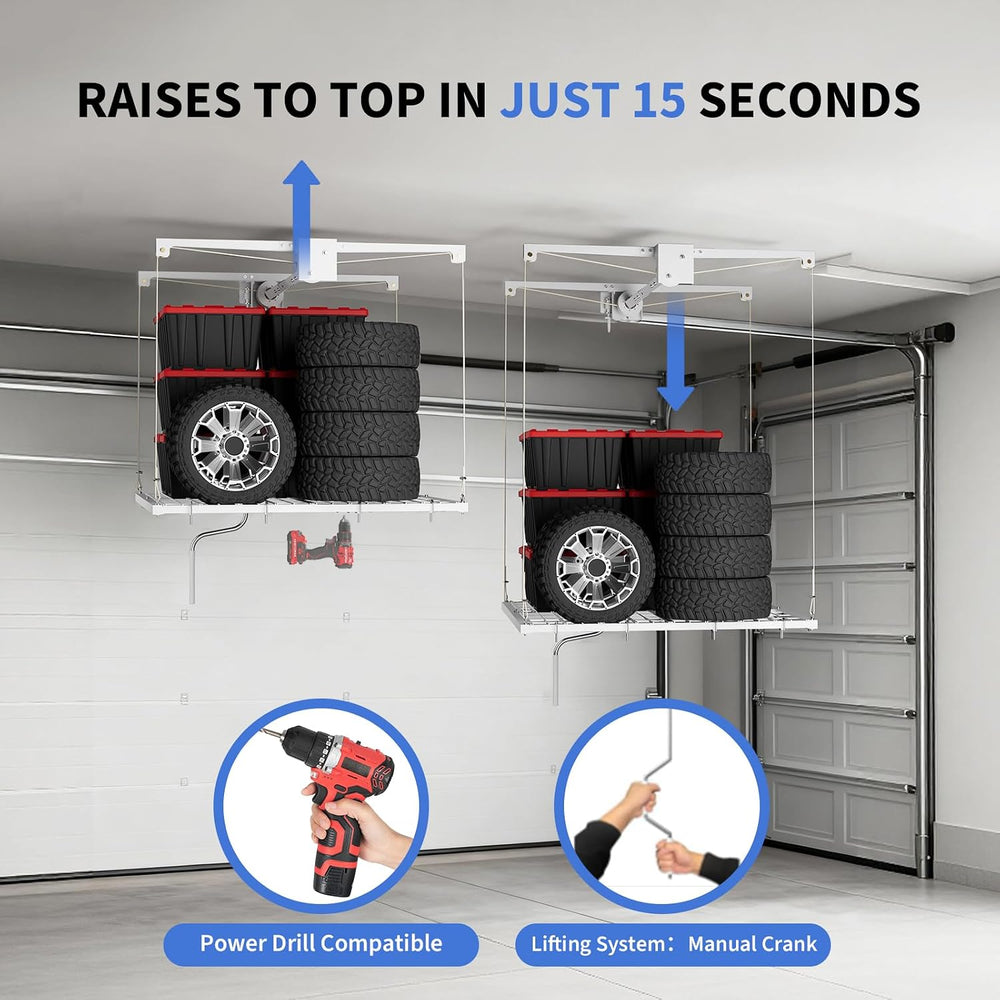 Overhead Garage Lifting Storage Rack, Maximize Your Garage Storage with Our 4...