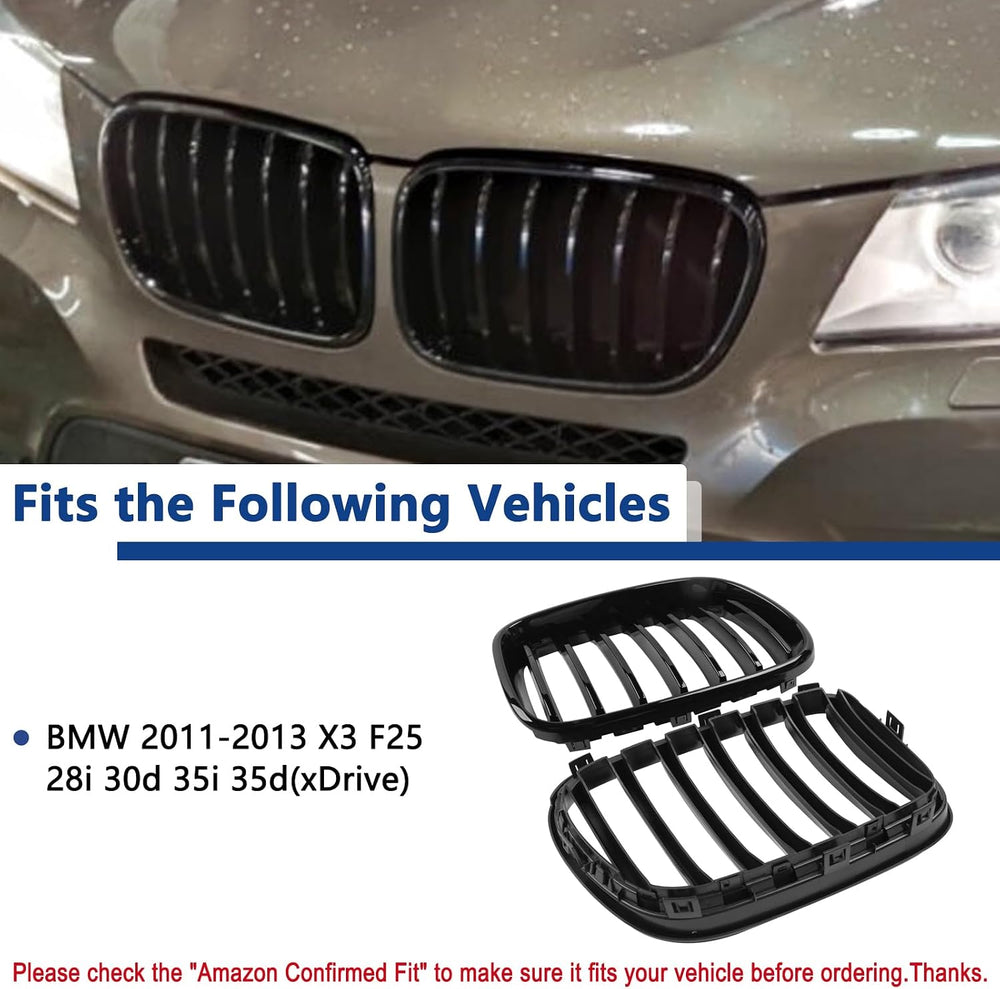 F25 Grill, Single Slat Gloss Black Kidney Grille,ABS Plastic,2pcs | Direct Sn...