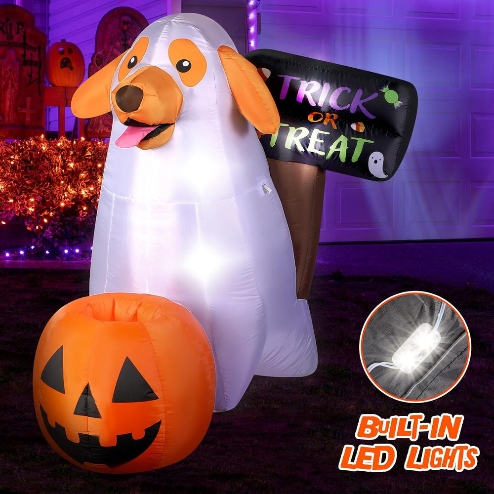 Halloween Inflatables Ghost Dog 4 FT Inflatable Halloween Dog with a Pumpkin ...
