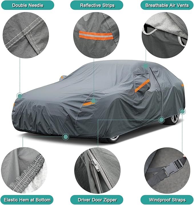 16 Layers Car Cover Waterproof All Weather, Heavy Duty Outdoor Car Cover