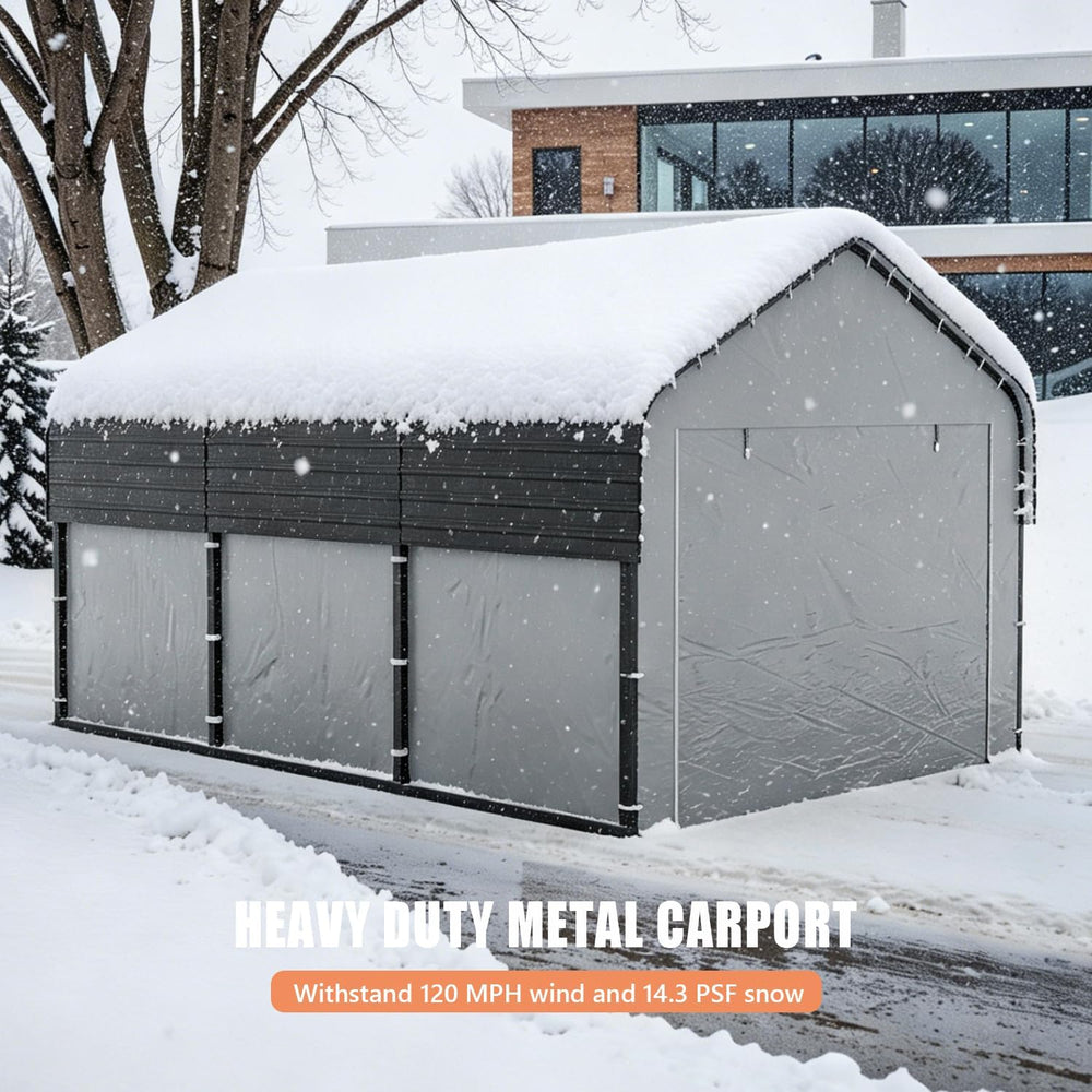 10x16 Heavy Duty Metal Carport, All-Weather Enclosed Car Garage