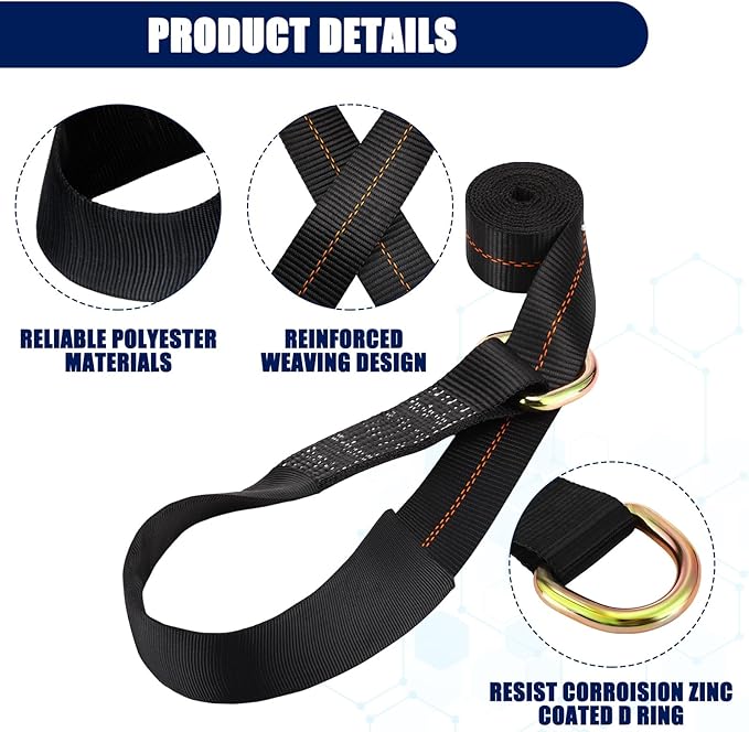 8Pack 2'' X 8ft Tow Truck Straps Lasso Wheel Lift Straps Lasso Tow Strap