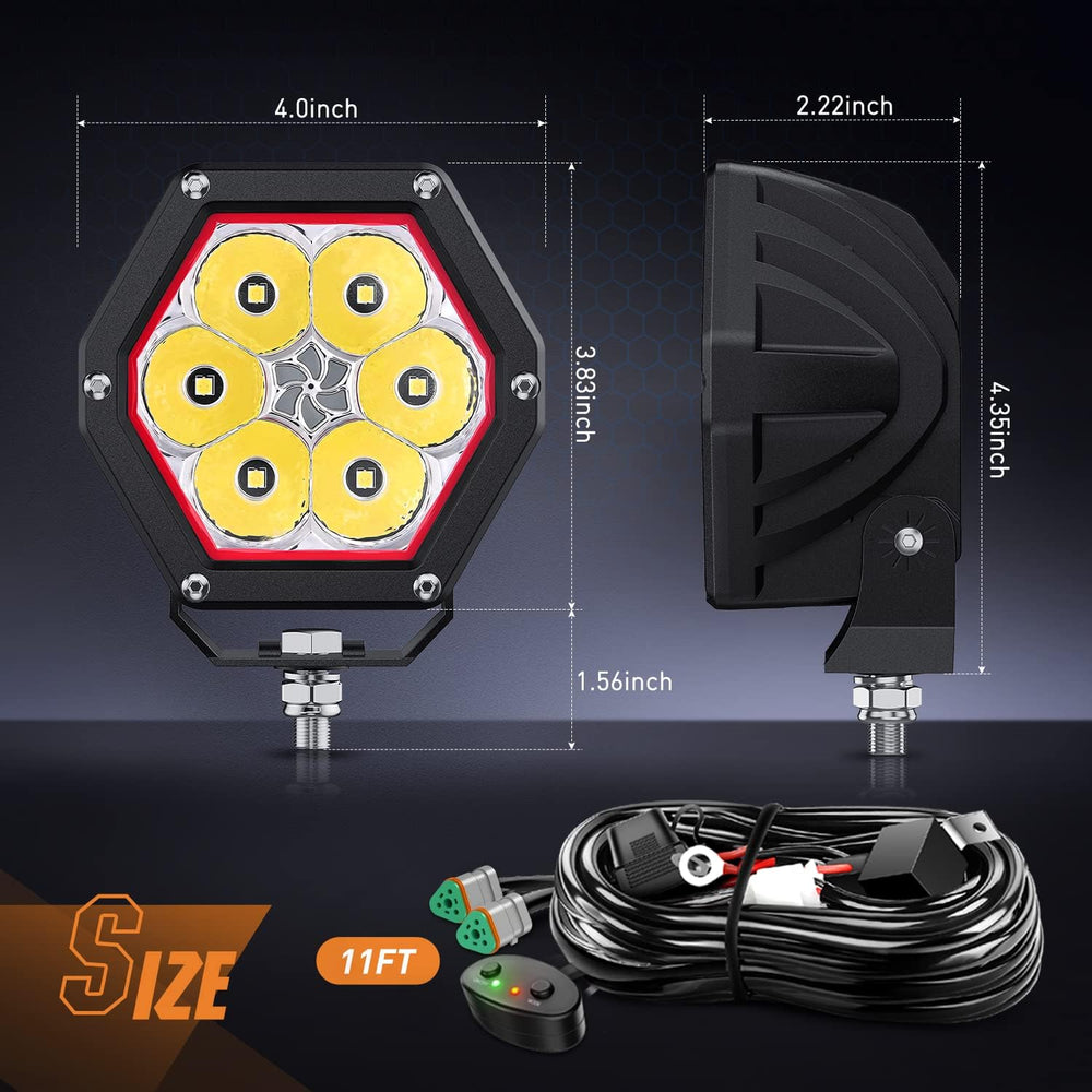 Nilight 4 Inch Hexagon 30 W 2600LM 10° Super Spot LED Pod Lights with DRL