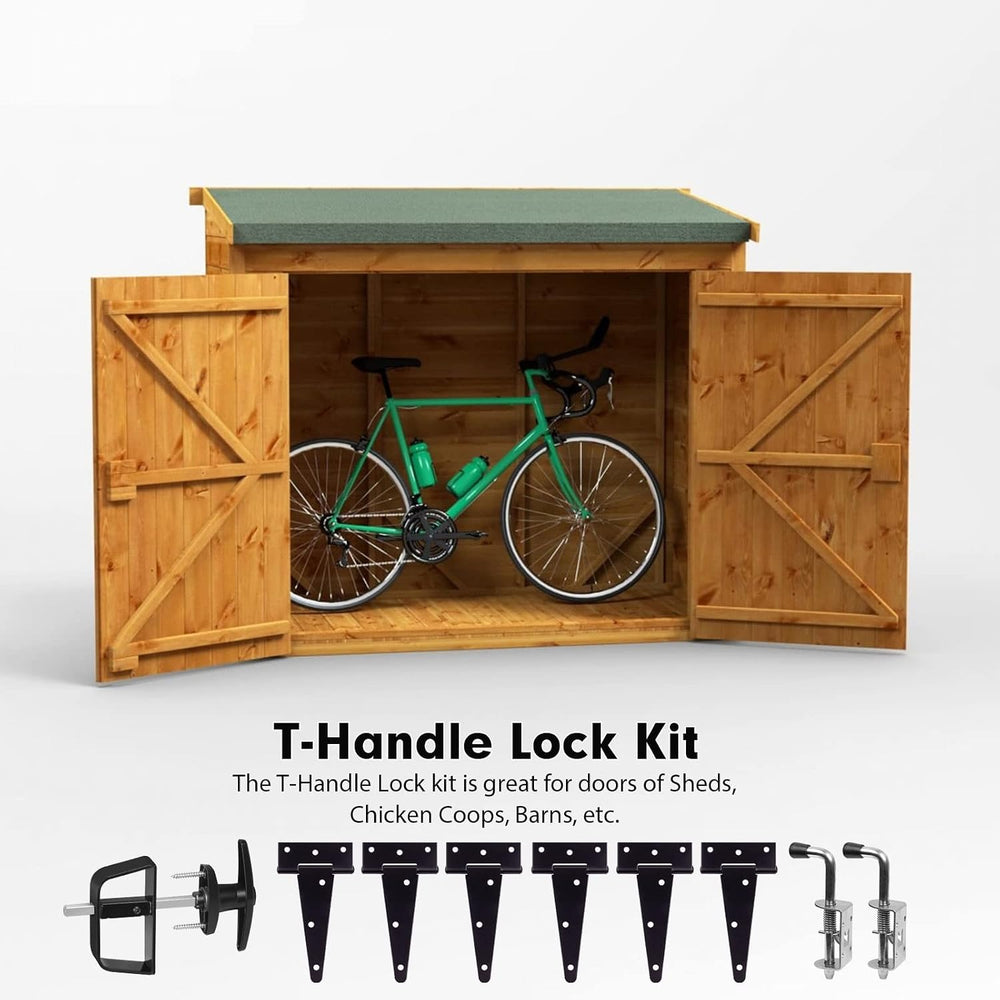 6" Shed Door Hardware Kit with T-Handle Lock & 5 Keys - 6 Hinges, 2 ...