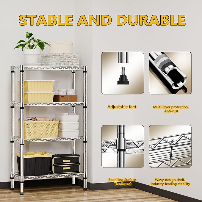 1000 lbs 4 Tier Shelf Metal Storage Shelves Wire Rack Closet Organizers