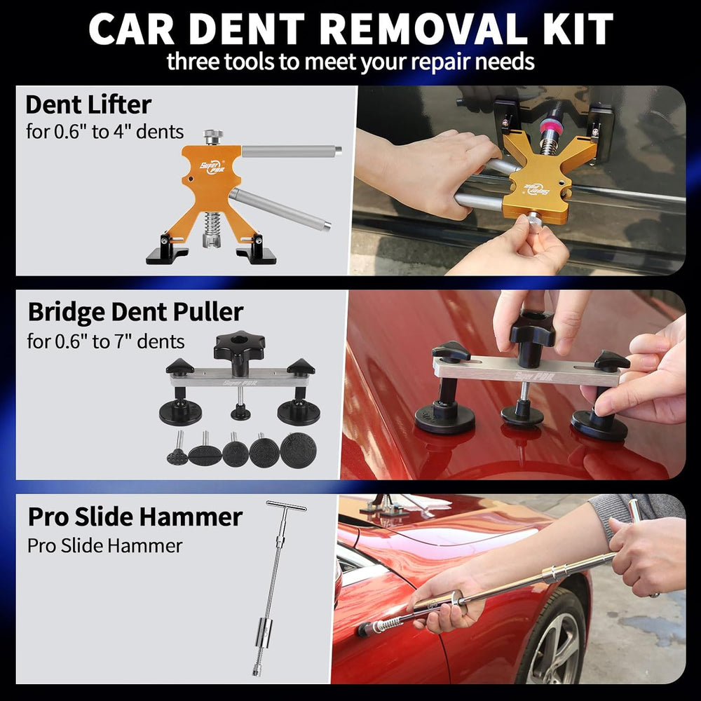 Super PDR Paintless Dent Repair Kit 148PCS Dent Puller Kit with LED Light Boa...