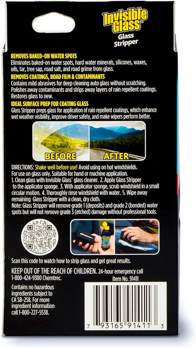 Invisible Glass 91411-6PK Glass Stripper – Hard Water Spot Remover – Strips