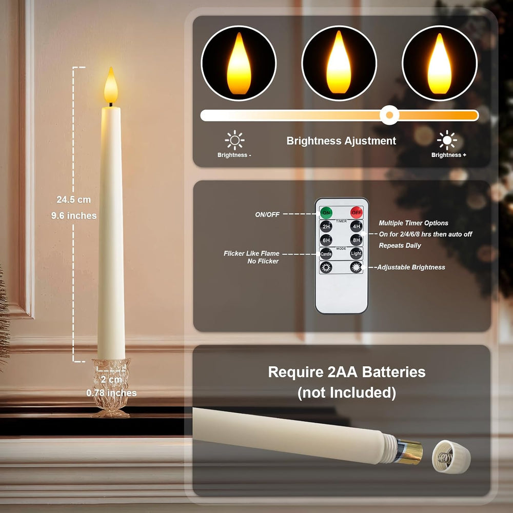 12 Pcs Flameless Taper Candles with Remote, Timer, Plastic Battery Operated W...