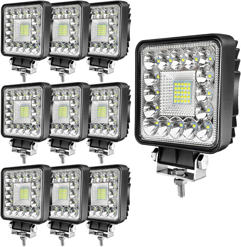 LED Tractor Work Light 4 Inch 123W 12V 24V Square Light Bars Spot Flood Off R...