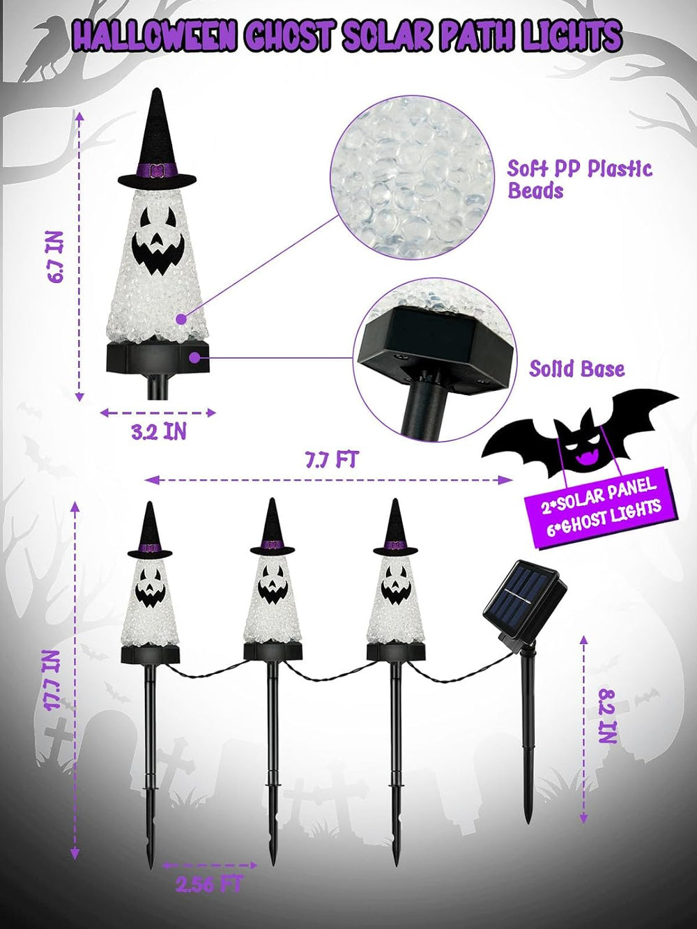 6 Pack Halloween Decorations Outdoor, Solar Ghost Pathway Lights Waterproof