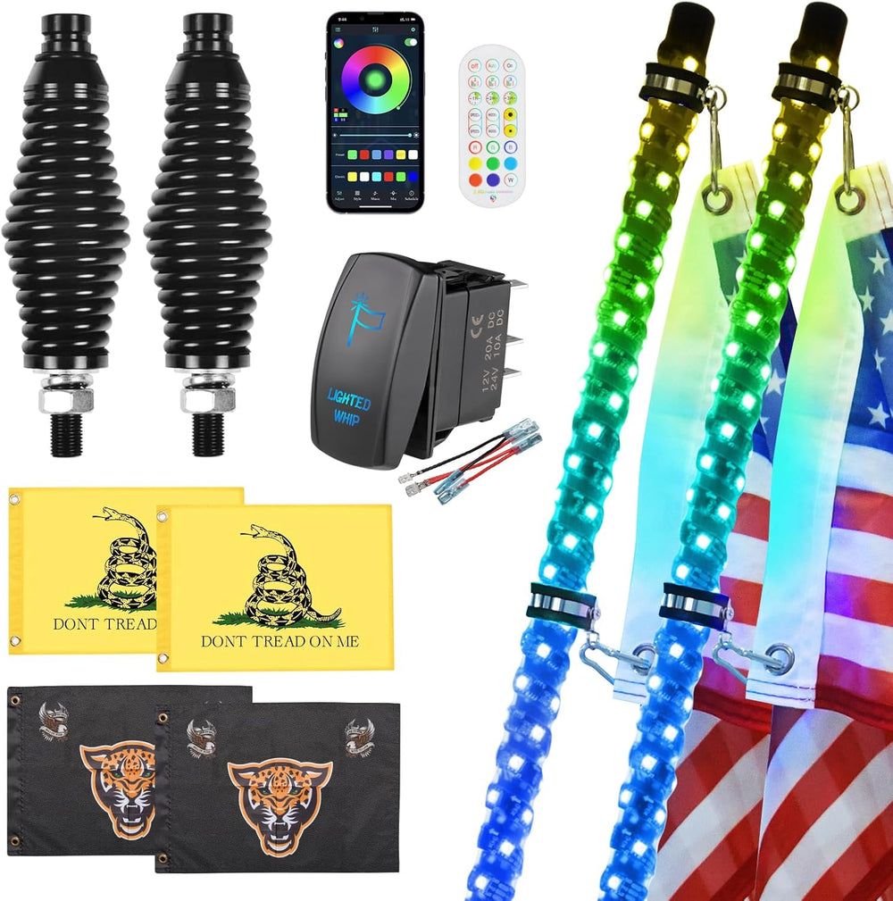Ehaho 2 Pack 3FT Whip Lights with Spring Base,LED Whip Light with App & R...