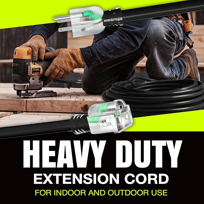 200ft Outdoor/Indoor Extension Cord 14/3 Gauge Heavy Duty 3 Prong SJTW