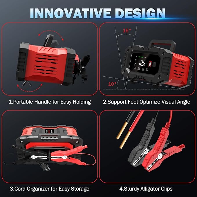 20-Amp Car Battery Charger, 12V/20A and 24V/10A LiFePO4, Lead-Acid Automatic