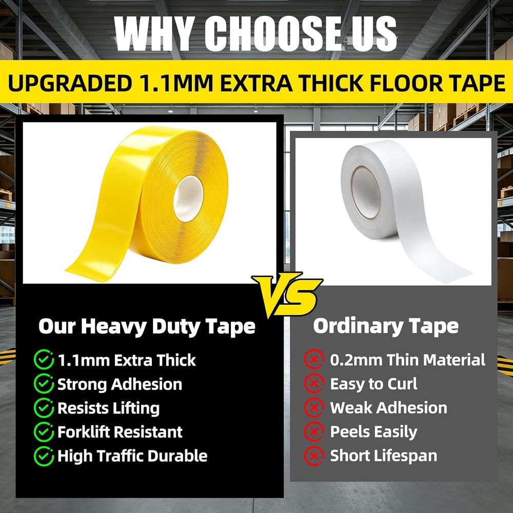 Yellow Floor Marking Tape, 1.1mm Extra Thick Adhesive Industrial Safety Tape,...