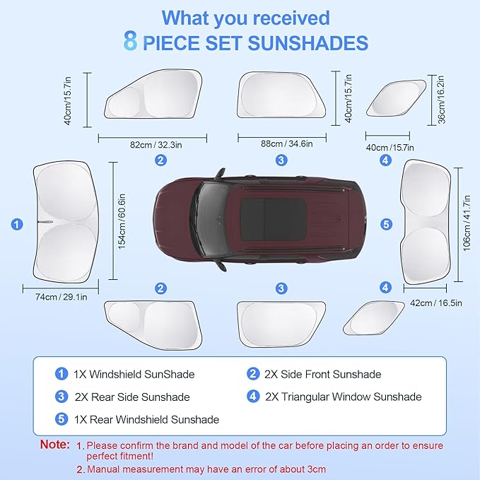 8pcs Car Window Shades for Ford Explorer SUV 2011-2019 Accessories, Windshield