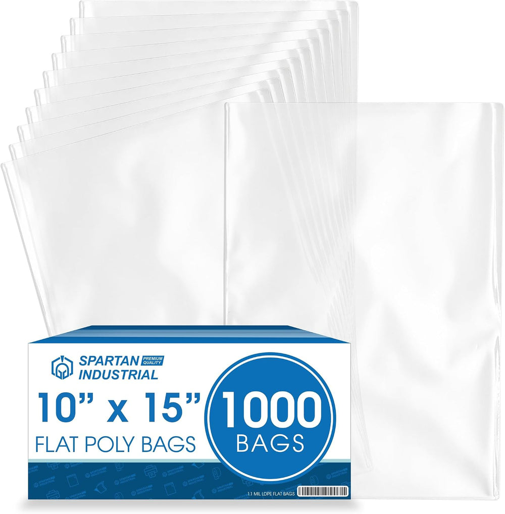 10" X 15" Open-End Flat Poly Bags (1000 Count) - 1.1 Mil Clear Plas...