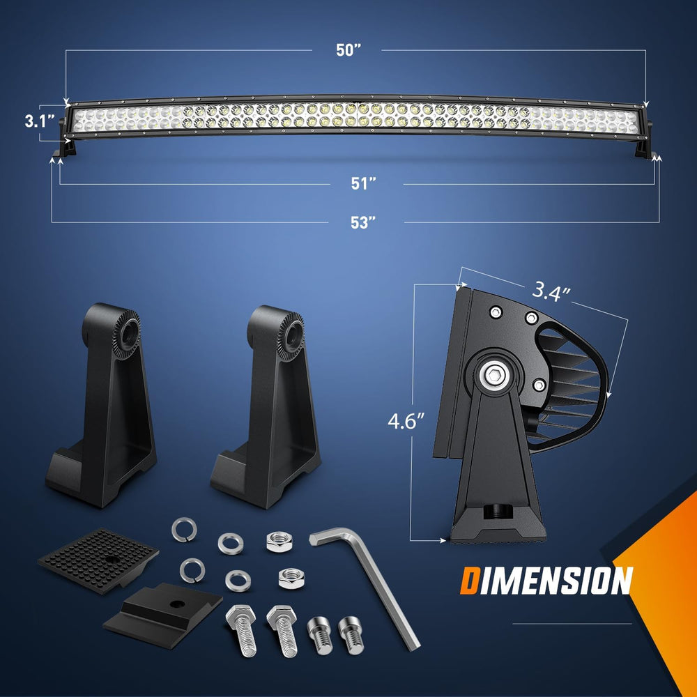 Nilight 50Inch 288W Curved Spot Flood Combo Led Light Bar Off Road Driving Li...