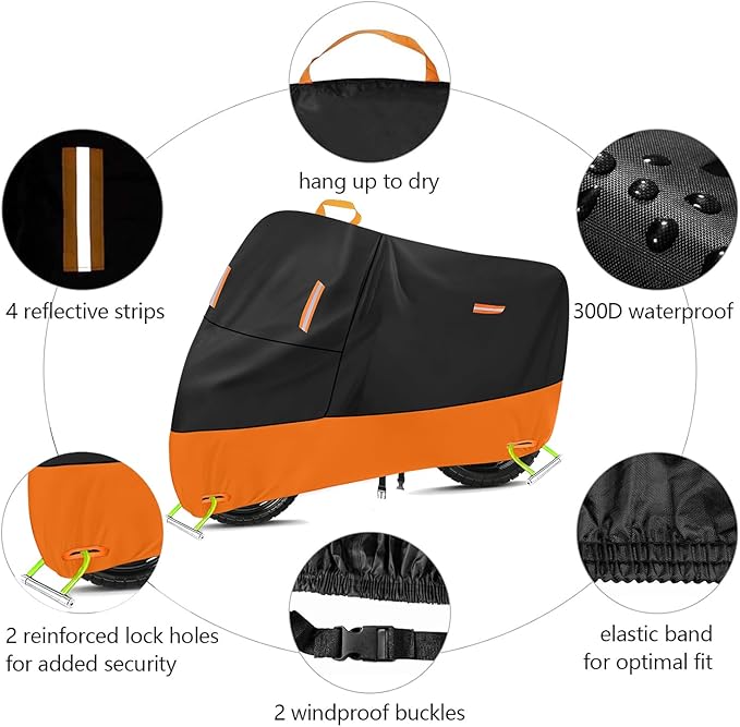 Motorcycle Cover 300D Oxford Motorcycle Covers Waterproof Outdoor Storage Fit