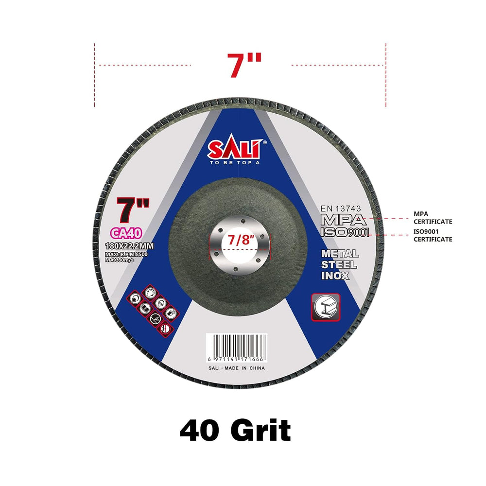 Sali 10 Pack Flap Disc 40 Grit 7" x 7/8-Inch Sanding Disc Bevel Type #29...