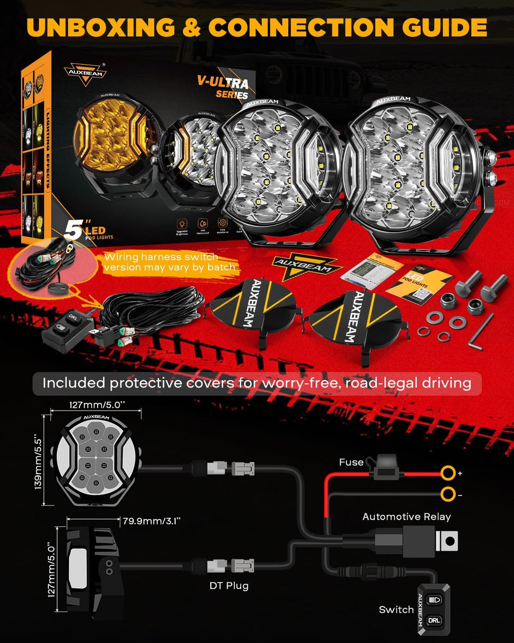 Auxbeam V-Ultra Series 5-Inch Side Shooter LED Pods Round Offroad Lights