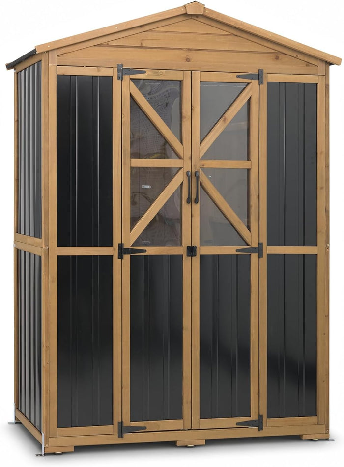 Outdoor Storage Cabinet, Weatherproof Garden Shed with 6 Shelves for Tools