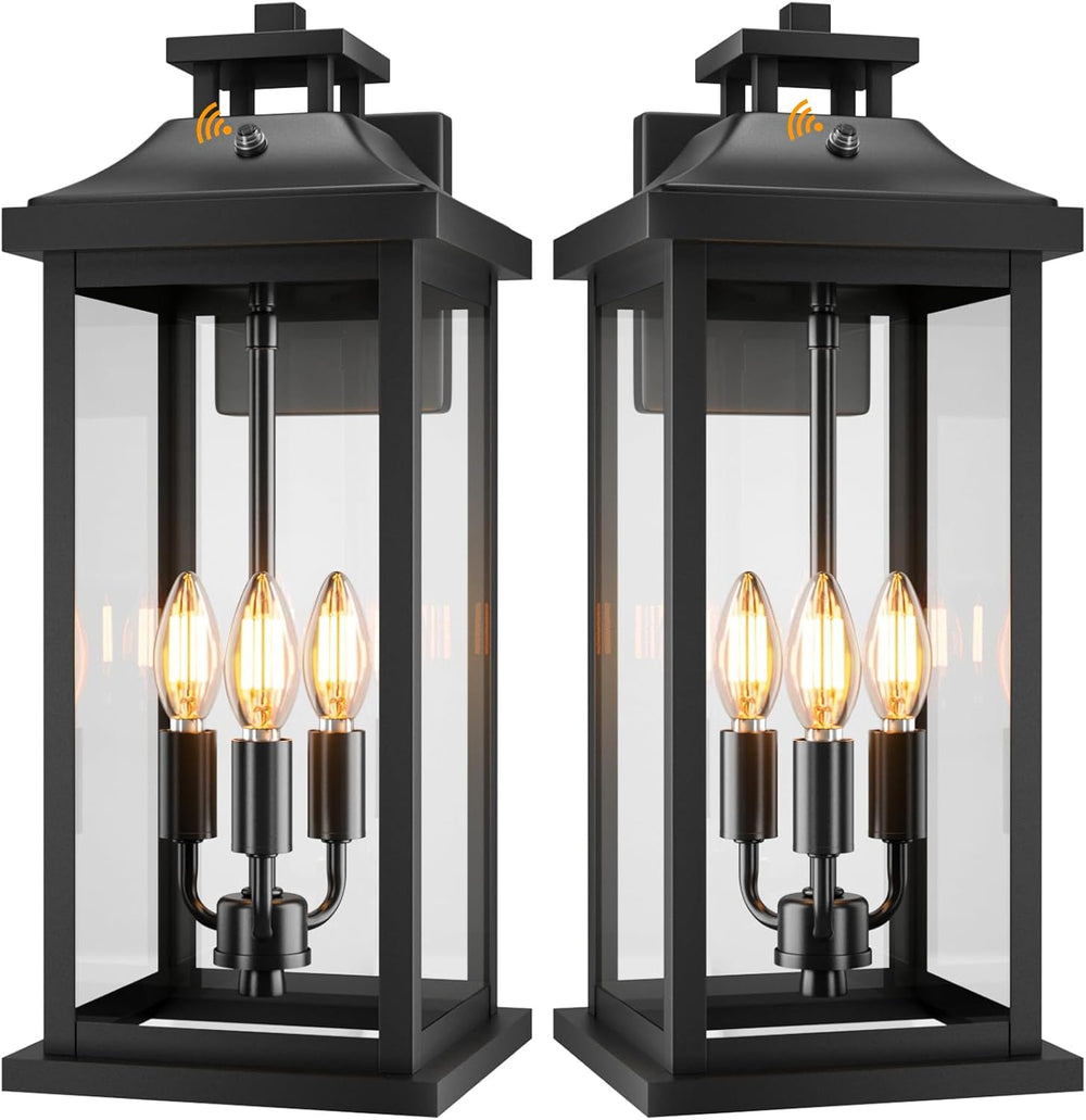 20" Large Dusk to Dawn Outdoor Lights 3-Light, 2 Pack Black Modern Exterior