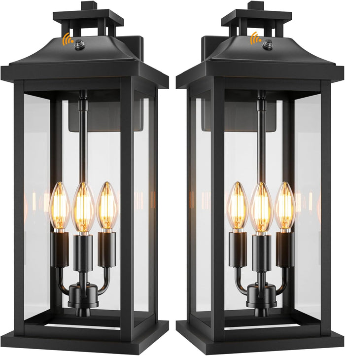 20" Large Dusk to Dawn Outdoor Lights 3-Light, 2 Pack Black Modern Exterior