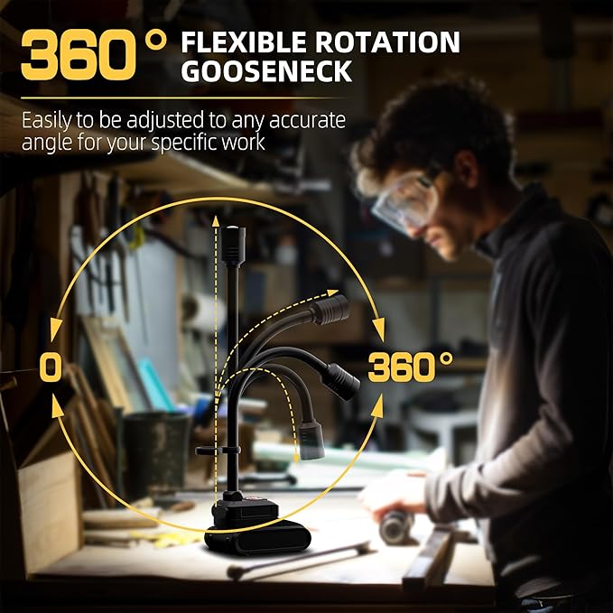 LED Work Light, 5000mAh Magnetic Gooseneck Light Rechargeable, 2000 Lumen